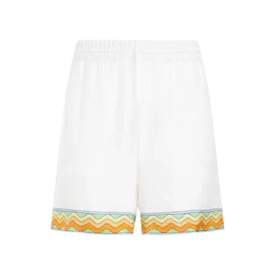 Casablanca Drawstring Silk Shorts In White