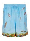 Casablanca Light Blue Bermuda Shorts With Drawstring In Silk Man In Blu