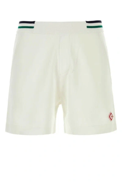 Casablanca Viscose Blend Bermuda Shorts With Stripe Detail In White
