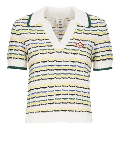 Casablanca Contrasting Ribbed Hem Short Sleeves V-neck In Multi