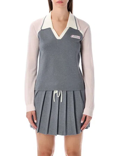 Casablanca V Neck Knit Polo Merino Silver In Gray