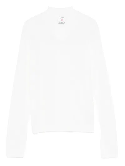 Casablanca V-neck Long-sleeve T-shirt In White