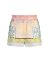 Casablanca Linen High-waisted Knee-length Graphic Print Shorts In Multicolour