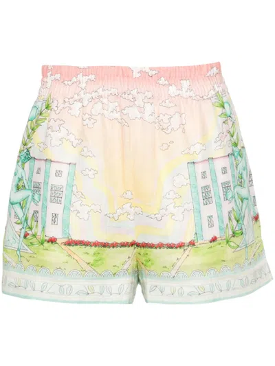 Casablanca Vase Printed Linen Shorts In Multicolour