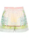 Casablanca Linen High-waisted Knee-length Graphic Print Shorts In Multicolour