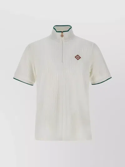 Casablanca Velour Jersey Stand-up Collar Polo Shirt In White