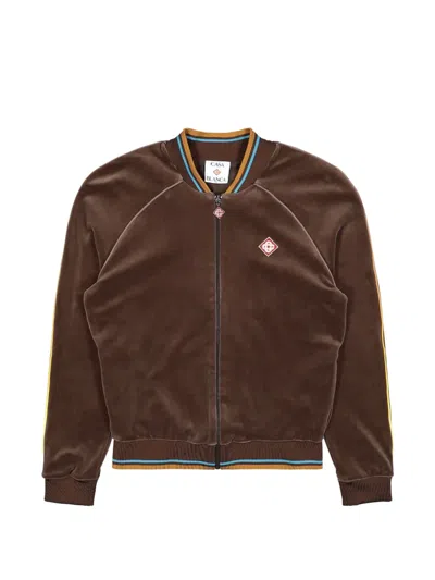 Casablanca Velour Logo-patch Velour Jacket In Brown
