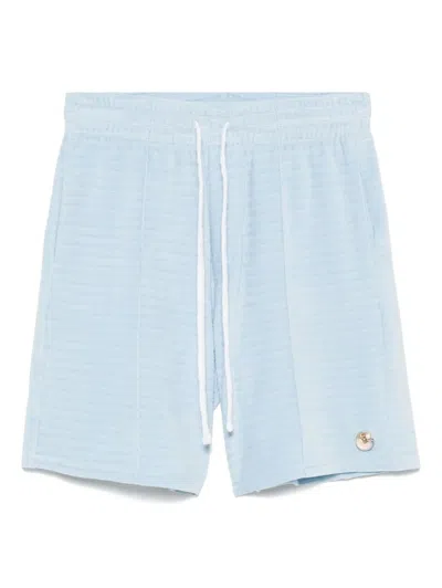 Casablanca Velour Stripe Shorts In Light Blue
