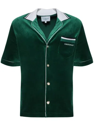 Casablanca Velour Short Sleeve Shirt In Evergreen