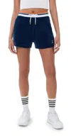 Casablanca Montagne Velvet Shorts With Side Stripe In Blue
