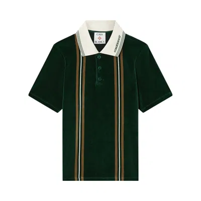 Pre-owned Casablanca Velour Stripe Polo 'green' | Men's Size Xl