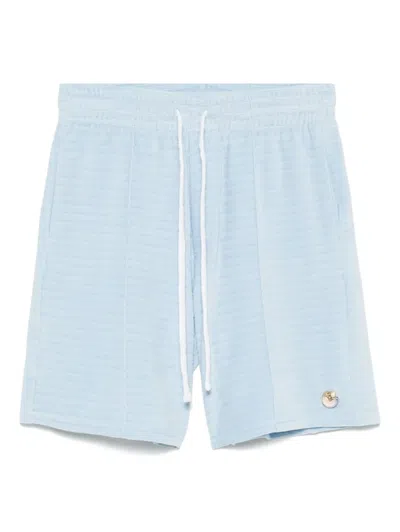 Casablanca Velour Stripe Shorts In Light Blue
