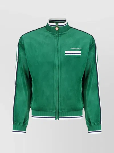 Casablanca Velvet Jacket With Striped Knit Accents In Green
