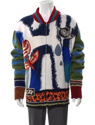 Pre-owned Casablanca Virgin Wool Printed Cardigan W/ Tags In White