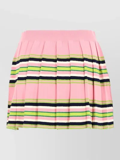 Casablanca Viscose Striped Mini Skirt Ribbed Waistband In Pink