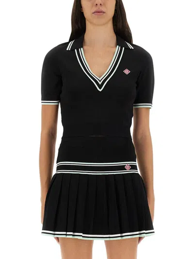 CASABLANCA CASABLANCA VISCOSE V-NECK POLO SHIRT