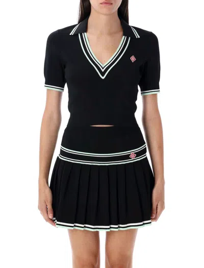 CASABLANCA CASABLANCA VISCOSE V-NECK POLO SHIRT