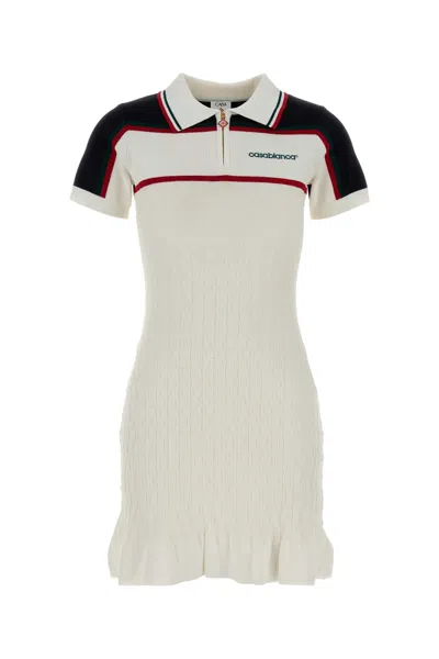 Casablanca Viscose Blend Polo Dress Ribbed Ruffled In Gray