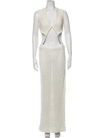 Pre-owned Casablanca V-neck Long Dress In Neutrals