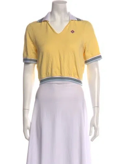 Pre-owned Casablanca V-neck Short Sleeve Polo In Yellow