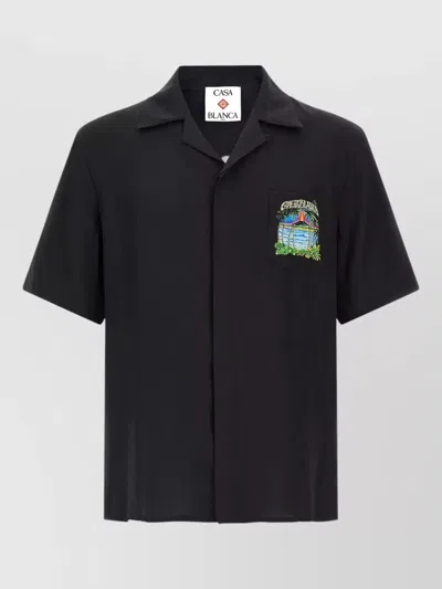 Casablanca Volcano Camp Collar Short Sleeve Shirt In Blue