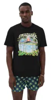 Casablanca Tropical Print Round Neck Short Sleeve T-shirt In Black
