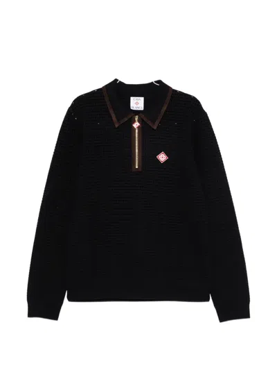 Casablanca Mens Waffle Embroidered-logo Wool Jumper Navy In Blue
