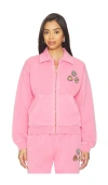 Casablanca Soft Cotton Sweatshirt With Contrasting Patches And Zip Closure In Pink