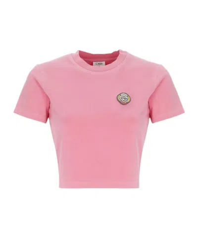 CASABLANCA CASABLANCA WASHED CROPPED BABY CREWNECK T-SHIRT