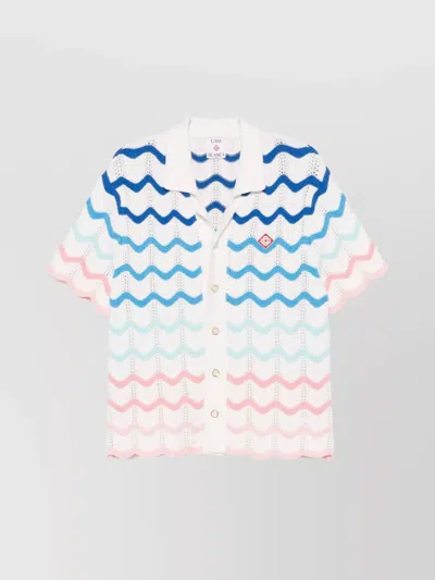 CASABLANCA WAVE CROCHET CUBAN COLLAR SHIRT