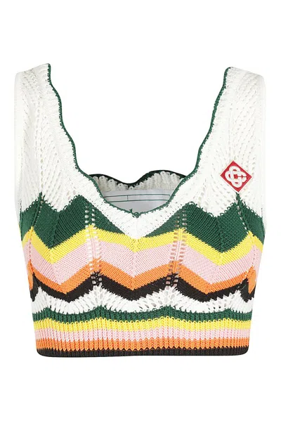 Casablanca Wave Crochet Knitted Cropped Top In Multi