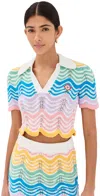 Casablanca Wave Crochet Short-sleeve Crop Polo Top In Gradient Wave