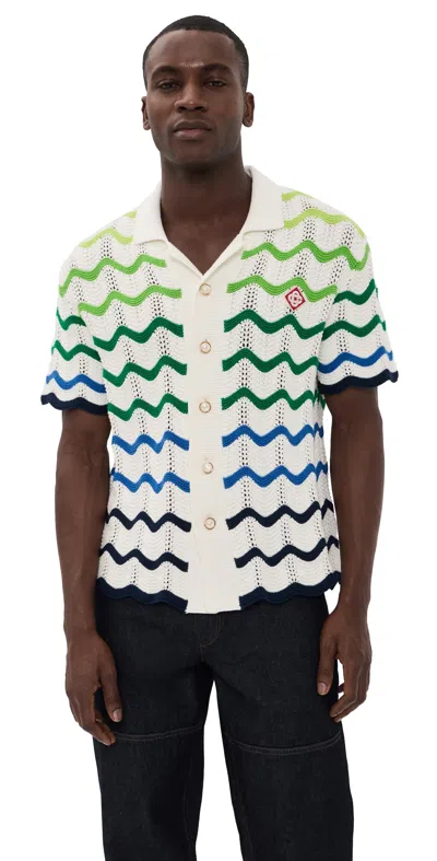 Casablanca Green And White Wave Crochet Cotton Shirt In Multi