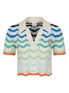 Casablanca Womens Gradient Wave Crochet Cotton-knit Top In White