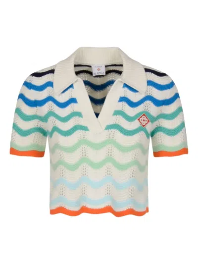 CASABLANCA WAVE-PATTERN POLO TOP