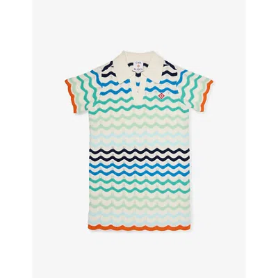 Casablanca Kids' Wave Polo-collar Cotton-crochet Dress 5-14 Y