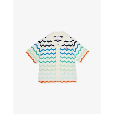 Casablanca Kids' Wave Scalloped-trim Cotton-crochet Shirt 5-14 Y In Blue
