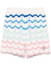 Casablanca Wave Multicolor Shorts With Logo Patch On The Front And All-over Striped Motif In Cotton Man In White