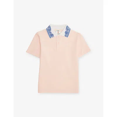 Casablanca Kids' Waves Collar Short-sleeve Cotton Polo In Neutral