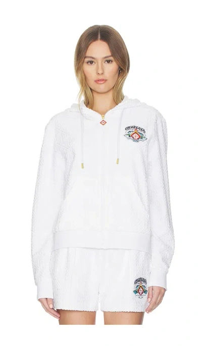 Casablanca Waves Monogram Towelling Zip-up Hoodie In White