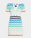 Casablanca Womens Wavy Crochet Striped Cotton-knit Mini Dress Wave