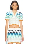Casablanca Womens Gradient Wave Crochet Cotton-knit Top In Wave