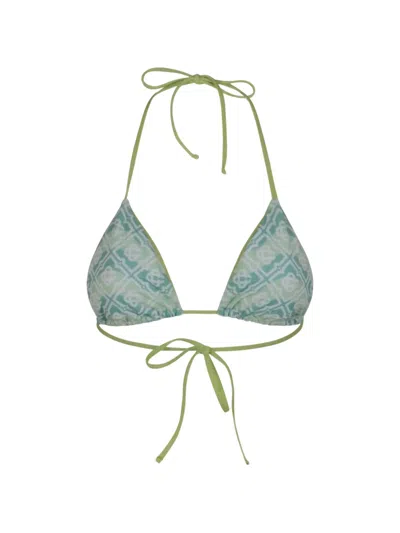 Casablanca Wavy-monogram Tie Bikini Top In Green