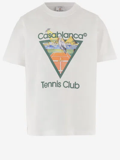 Casablanca Tennis Club Icon Pyramid Abduction Graphic-print Organic Cotton T-shirt In White