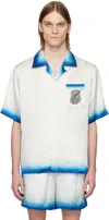 Casablanca White Shirt With Cuban Collar And Maxi Logo Printed On The Back In Silk Man In Casa Skate White/blu
