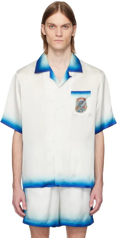 CASABLANCA WHITE & BLUE 'CASA WAY' SKATE SILK SHIRT