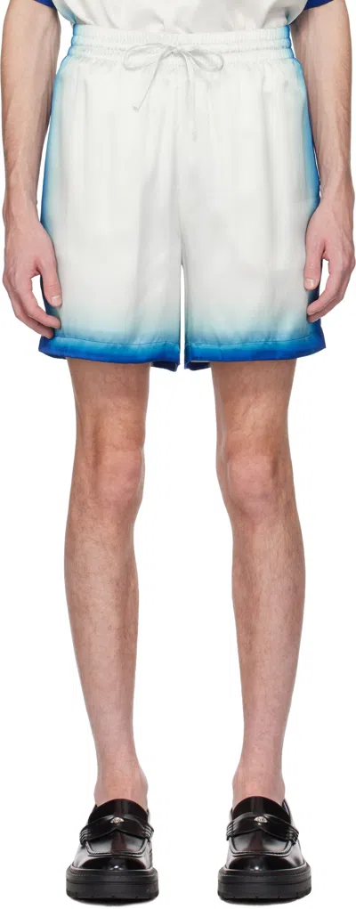 CASABLANCA WHITE & BLUE 'CASA WAY' SKATE SILK SHORTS