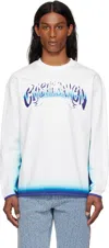 Casablanca White Long-sleeve T-shirt With Logo Lettering On The Front In Cotton Man In Blue Fade