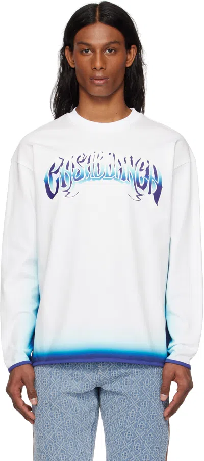 CASABLANCA WHITE & BLUE FADE LONG SLEEVE T-SHIRT