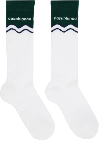 Casablanca Wave Intarsia Knit-logo Socks In Evergreen Wave